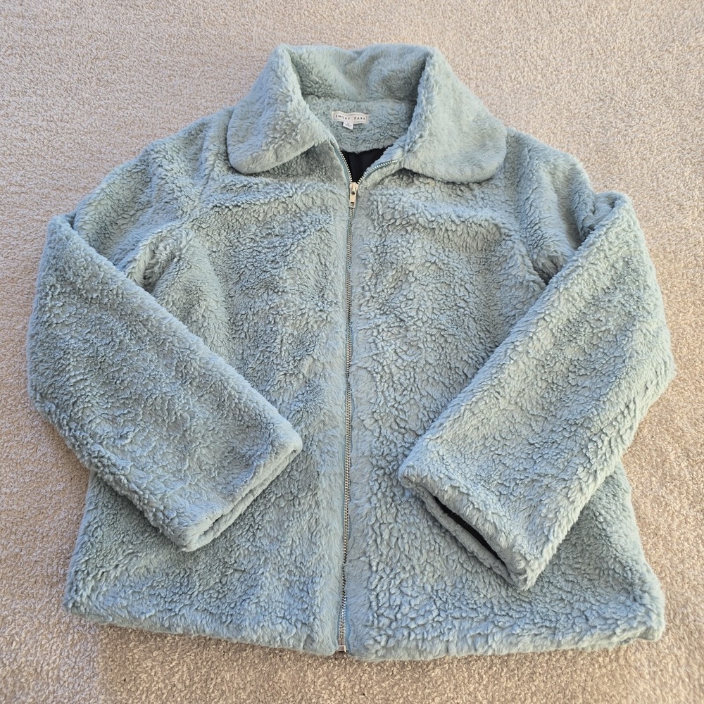 Emory Park Plush Sherpa Fleece Full-zip Collared Jacket Coat Blue Women's Size M